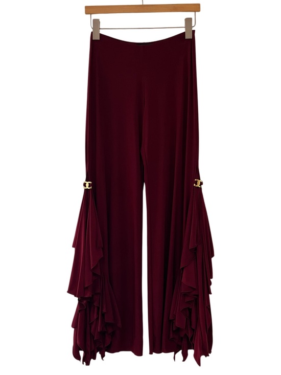 Dance America Pants - Dance America Burgundy Ruffle Side Slit Pants Made in USA Medium